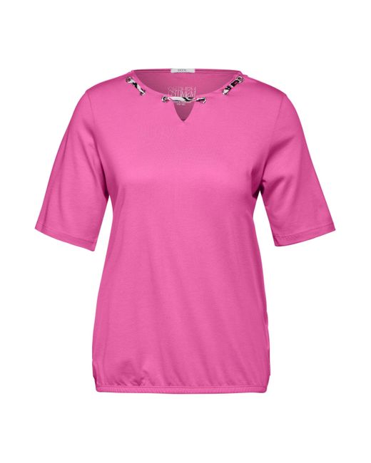 Cecil Pink T-Shirt mit geschlitztem Rundhalsausschnitt