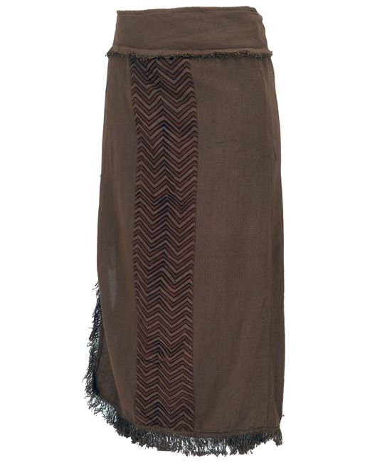 Guru-Shop Brown Minirock Boho Wickelrock mit druck und Fransen -.. alternative Bekleidung