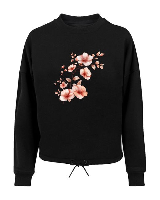 F4NT4STIC Black Sweatshirt Rosa Blumenzweig 3D Premium Qualität