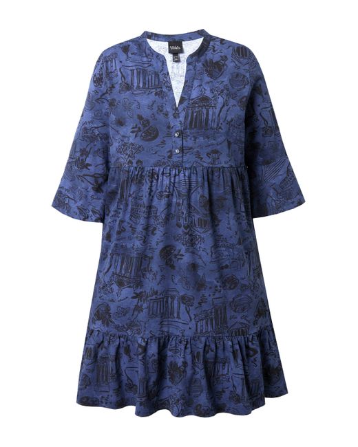 Ulla Popken Blue Jerseykleid A-Linie Tunika-Ausschnitt 3/4-Arm