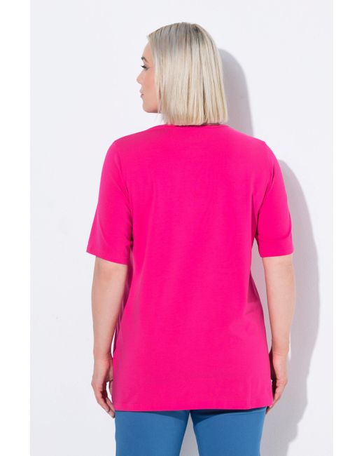 Ulla Popken Pink T-Shirt A-Linie Carré-Ausschnitt Halbarm