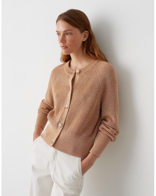 Opus Brown Strickjacke DOLPINE Regular mit Schimmer Effekt Strick