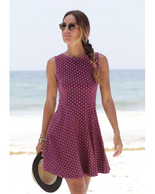 Beachtime Purple Strandkleid mit Alloverdruck, Sommerkleid aus elastischer Baumwolle