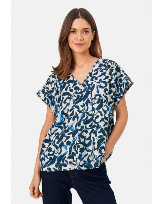 Masai Blue Kurzarmbluse MaBraidy Gerader Schnitt, Feminine Details, feine Drapierungen am Rücken