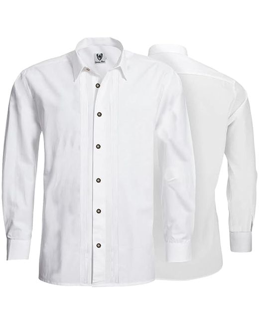 German Wear GW1264-L-Kentkragen Trachtenhemd Businesshemd 2x5 Biesen Hemd Langarm Baumwolle in White für Herren