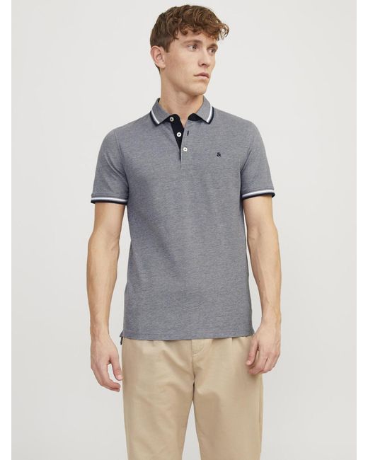 Jack & Jones Poloshirt Polo Shirt JJEPAULOS Sommer Hemd Kragen Pique Cotton (1-tlg) 3613 in Grau-4 in Gray für Herren