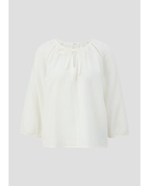 S.oliver White Langarmbluse Blusenshirt aus Baumwolle mit elastischen Bündchen