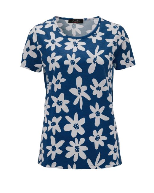 DE Blau Blüten mit | bedruckt in T-Shirt allover Aniston Lyst CASUAL bunten