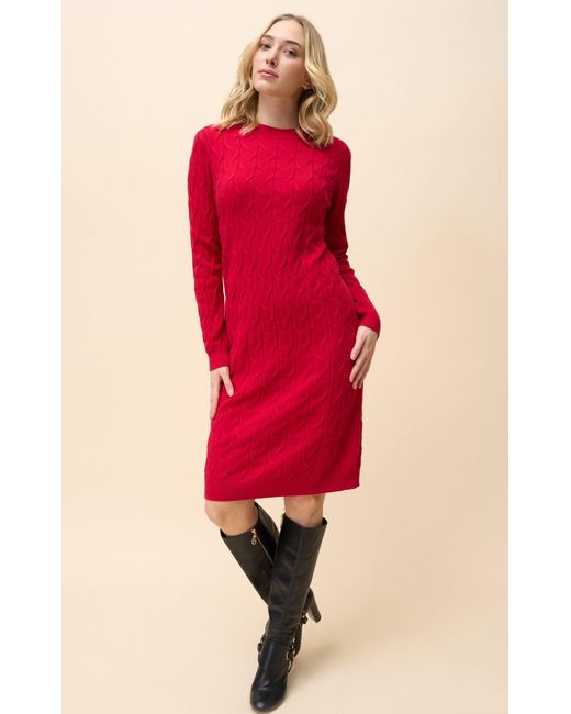 Passioni Red Strickkleid Rotes Winterkleid mit geradem Schnitt und Zopfmuster in Unifarbe
