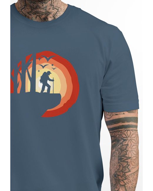 Neverless T-Shirt Wander-Motiv Trekking Aufdruck Printshirt Outdoor mit Print in Blue für Herren