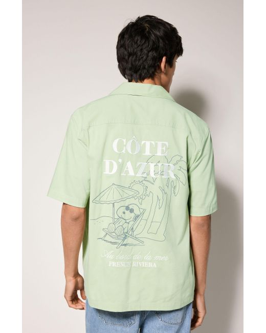 Next Kurzarmhemd Kurzärmeliges Hemd mit Snoopy-Print (1-tlg) in Green für Herren