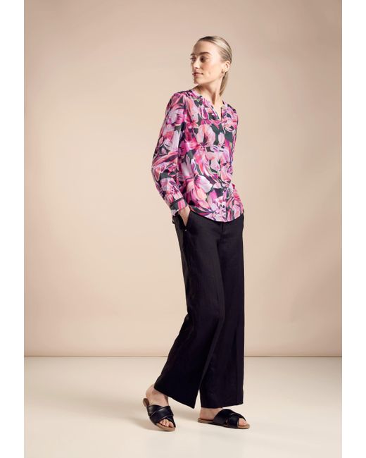 Street One Pink Langarmbluse Bluse mit Flower Print (1-tlg)