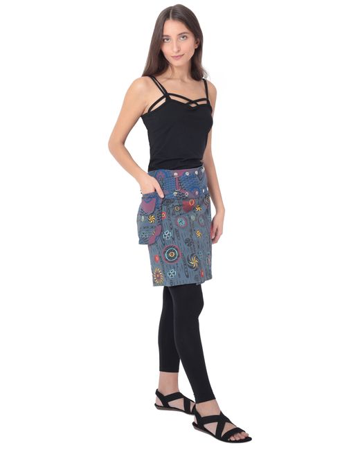 PUREWONDER Blue Wickelrock Rock mit Tasche und Stickerei sk184 Baumwolle Einheitsgröße