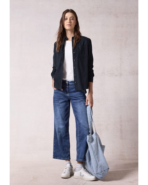 Cecil Blue Langarmbluse Cordbluse