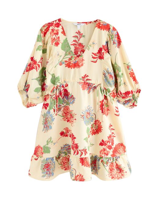 Next Natural Minikleid mit Bindedetail und Volumen-Ärmeln (1-tlg)