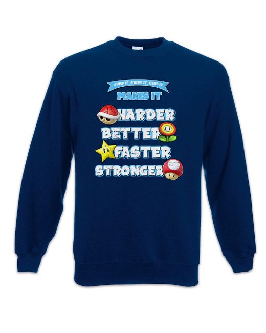Urban Backwoods Jump Stomp Grab It Sweatshirt Super Better Gamer Nerd Geek Retro in Blue für Herren