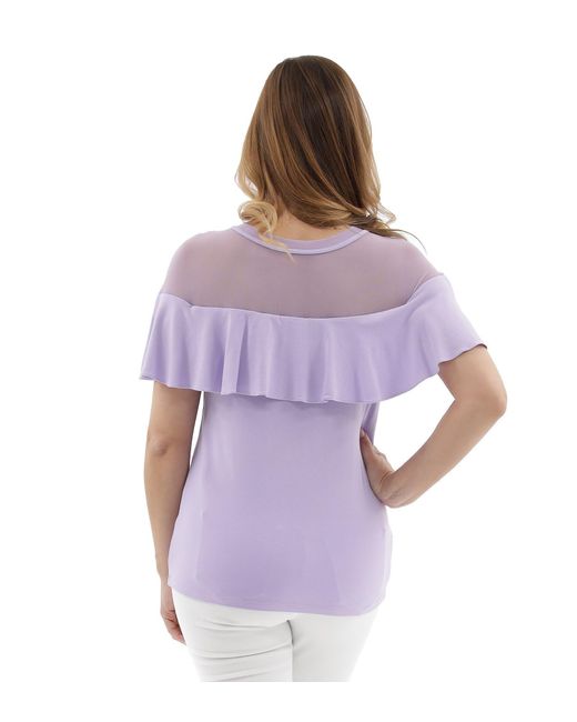 Sarah Kern Purple Carmenbluse T-Shirt figurbetont mit Netzeinsatz bis Rundhals