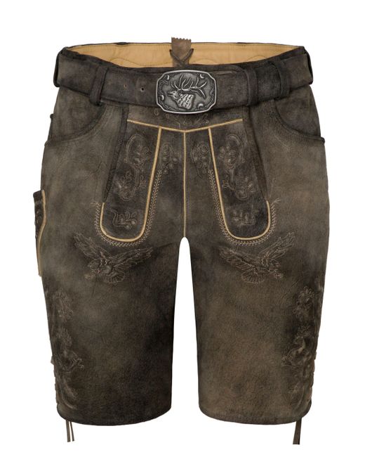Spieth & Wensky Shorts Lederhose "Falkenstein" (1-tlg) mit Stickereien und Hirschkopf-Emblem in White für Herren