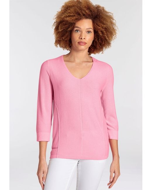 Boysen's Pink 3/4 Arm-Pullover aus sommerlich leichtem "Perlen-"Strick