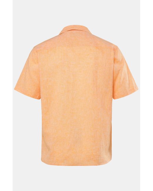Men Plus Plus Kurzarmhemd Men+ Leinenmix-Hemd Halbarm Cubakragen Cuba Fit in Black für Herren