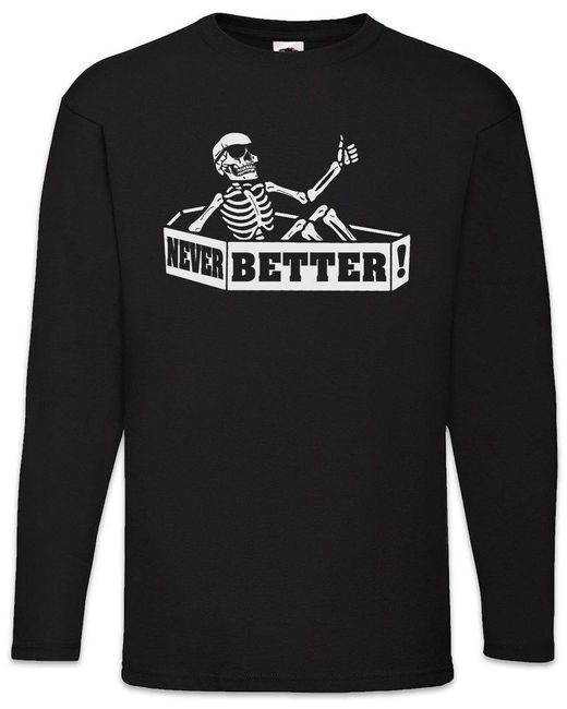Urban Backwoods Langarmshirt Never Better Coffin Langarm T-Shirt Skeleton Skull Gothic Punk Skelett in Black für Herren