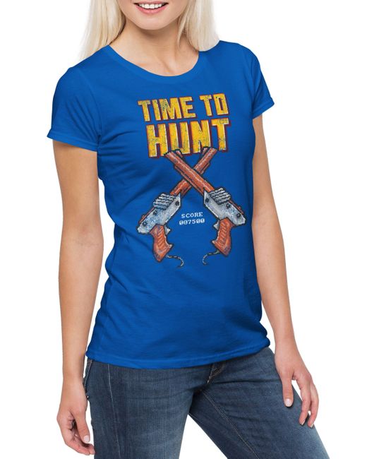 Urban Backwoods Blue Print- Pixel Time To Hunt T-Shirt Retro Duck Shooter Gun Pistol Game VG