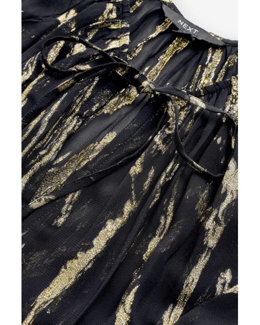 Next Black Midikleid Gestuftes Boho-Minikleid mit langen Ärmeln (1-tlg)