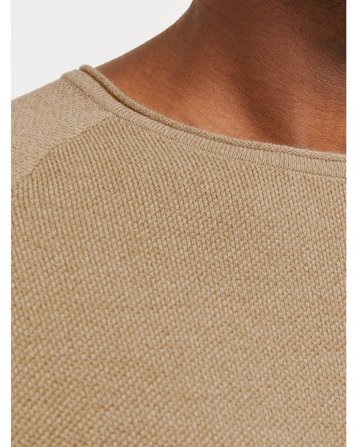 Jack & Jones Rundhalspullover JJEHILL KNIT CREW NECK NOOS aus Strukturstrick in Natural für Herren