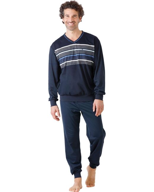 Hajo Pyjama -Schlafanzug Single-Jersey Streifen: gestr. Ringel, Vorderseite in Black für Herren