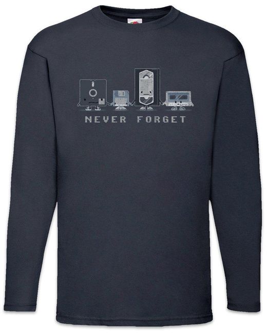 Urban Backwoods Langarmshirt Never Forget Langarm T-Shirt Retro Kassette VHS Video in Blue für Herren