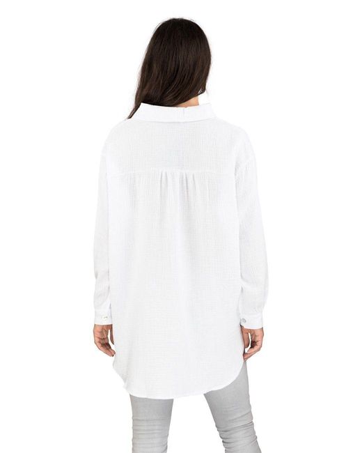 DENIMFY White Hemdbluse Bluse DFMathilda Oversized Fit Basic Musselin Hemd aus 100% Baumwolle