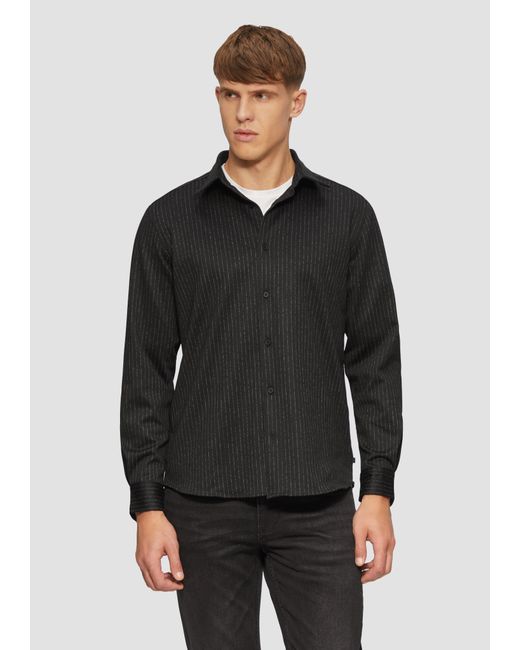 S.oliver Langarmhemd Regular Fit: Nadelstreifenhemd mit elegantem Glanz Artwork in Black für Herren