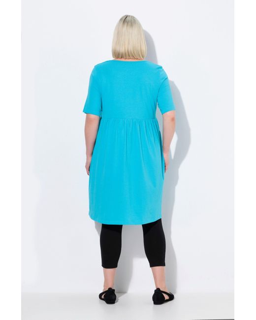 Ulla Popken Blue Jerseykleid Kleid A-Linie Carree-Ausschnitt Halbarm Taschen