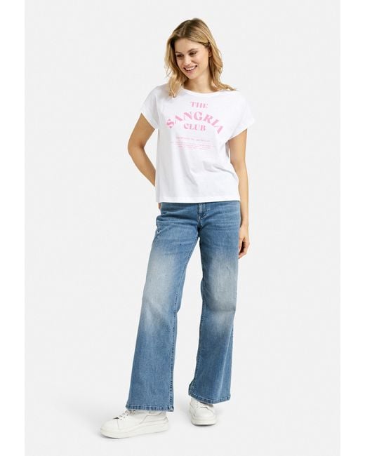 Milano Italy White Rundhalsshirt mit überschnittenen Schultern