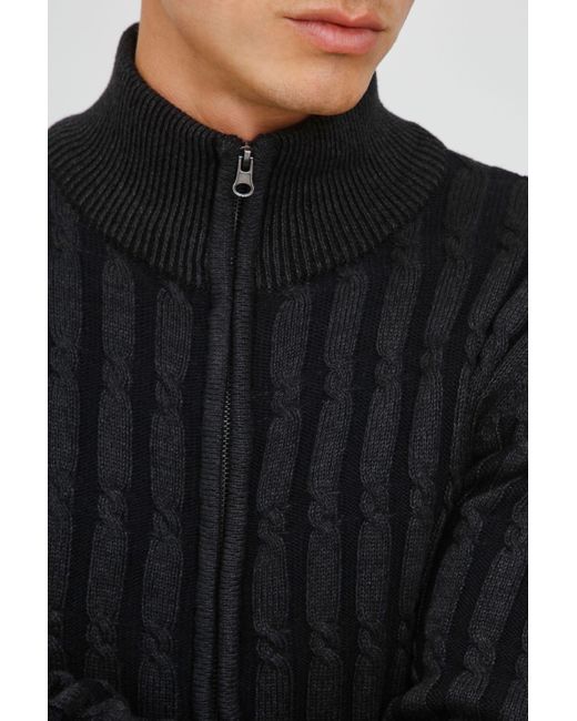 INDICODE Strickjacke IDPaulomo Grobstrick Zip-Jacke in Black für Herren