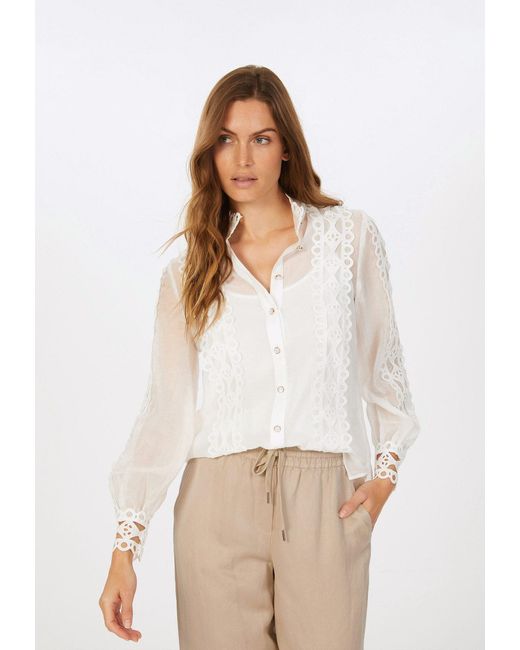 MARC AUREL White Hemdbluse mit Spitzenbändern