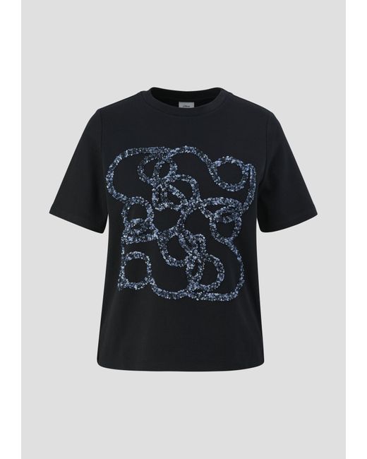 S.oliver Black Kurzarmshirt T-Shirt aus Baumwolle Pailletten