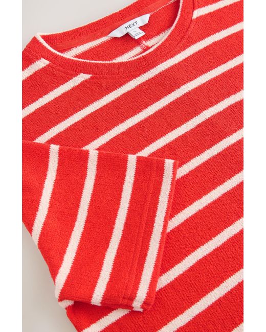 Next Red Jerseykleid Kurzärmeliges Kleid in gestreifter Strickoptik (1-tlg)