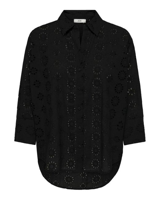 Jacqueline De Yong Black Blusenshirt Trendiges Hemd mit Lochstickerei und längerer Rückenpartie 7443 in Schwarz