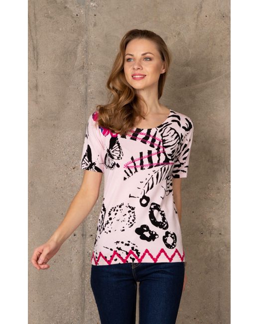Passioni Pink 2-in-1-Strickjacke Twinset abstraktem Print Design Cardigan und T-Shirt mit hochwertigen Knöpfen