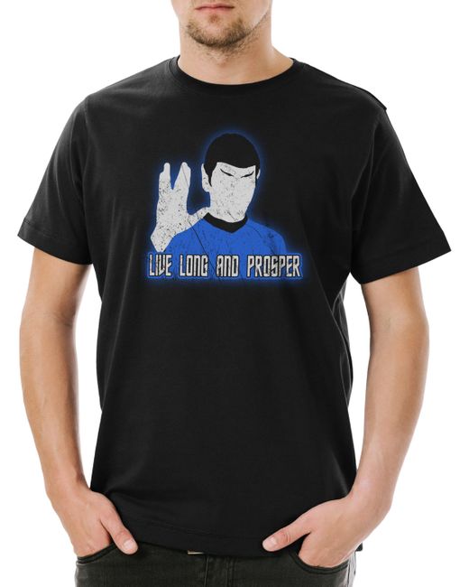 Urban Backwoods Print- Long And Prosper Hand T-Shirt Live Spock Star Raumschiff in Black für Herren