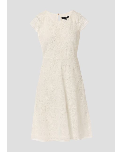 Comma, Natural Minikleid Kleid aus Spitze mit Rundhalsausschnitt Lochstickerei