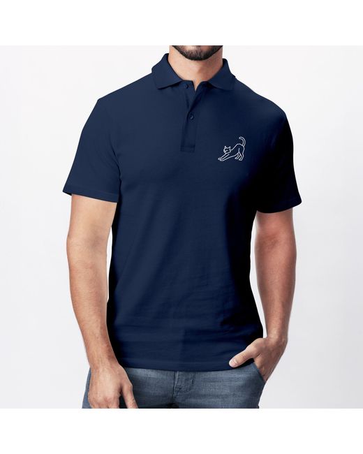 Neverless Poloshirt Grafik Katze– Kurzarm Polo Sommer Casual mit Print in Blue für Herren