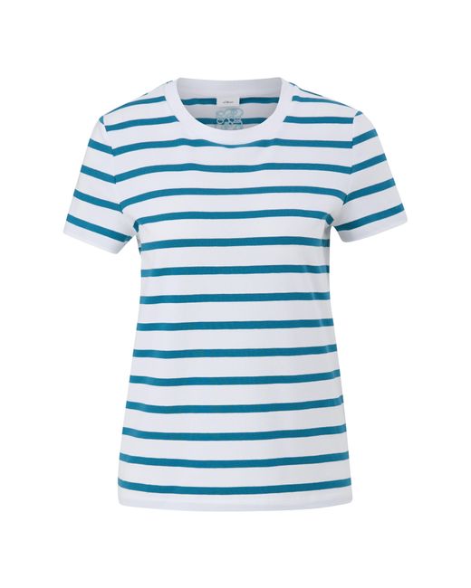 S.oliver Blue Kurzarmshirt T-Shirt aus Baumwollstretch Stickerei