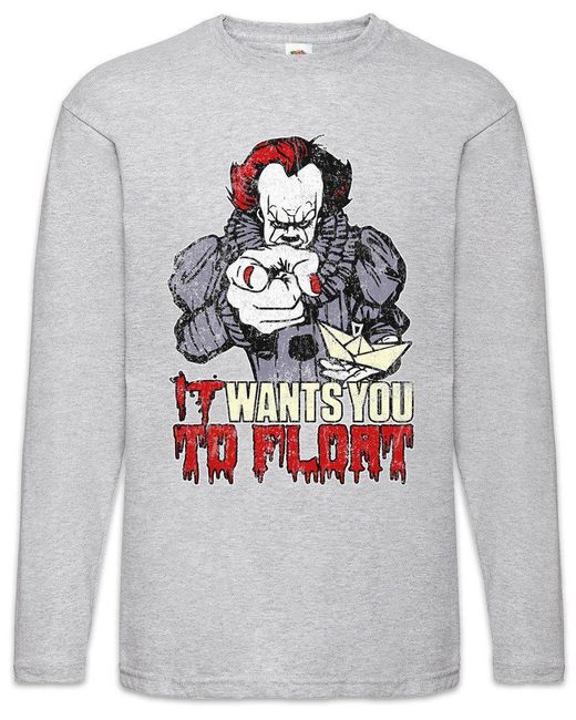 Urban Backwoods Langarmshirt It Wants You To Float Langarm T-Shirt Movie Horror Clown Pennywise in Gray für Herren