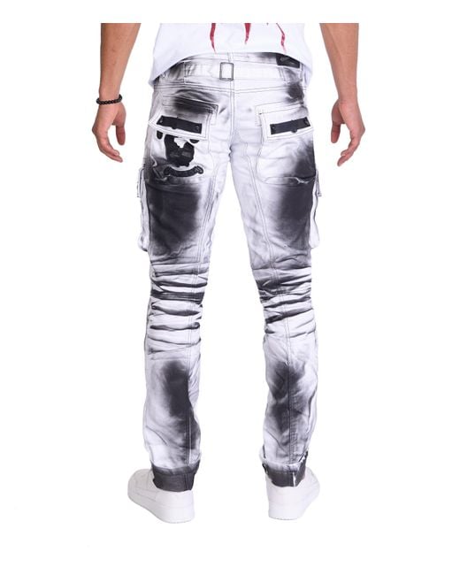 KINGZ Rebelische Designer Cargojeans Weiß M in Blue für Herren