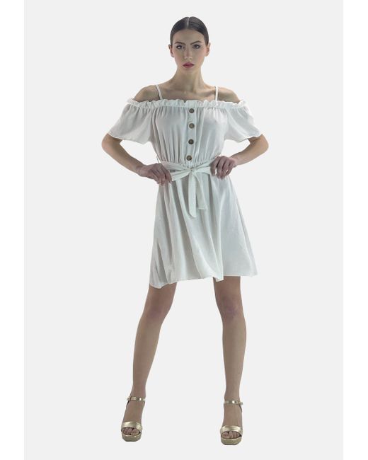 Elara White Midikleid Off-Shoulder-Kleid mit Bindegürtel (1-tlg)