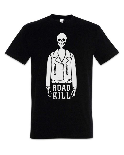 Urban Backwoods Print-Shirt Road Kill Skeleton T-Shirt Skull Skelett Biker Racing Racer in Black für Herren