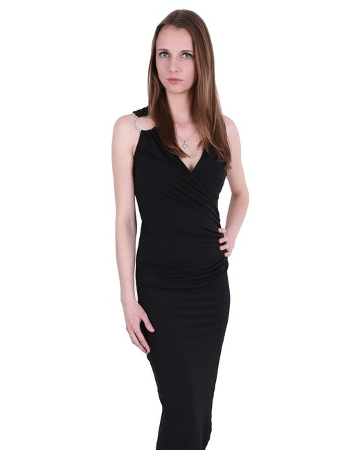 Sarcia.eu Black Schwarzes, gefältetes Maxikleid mit Deko-Ring John Zack XS