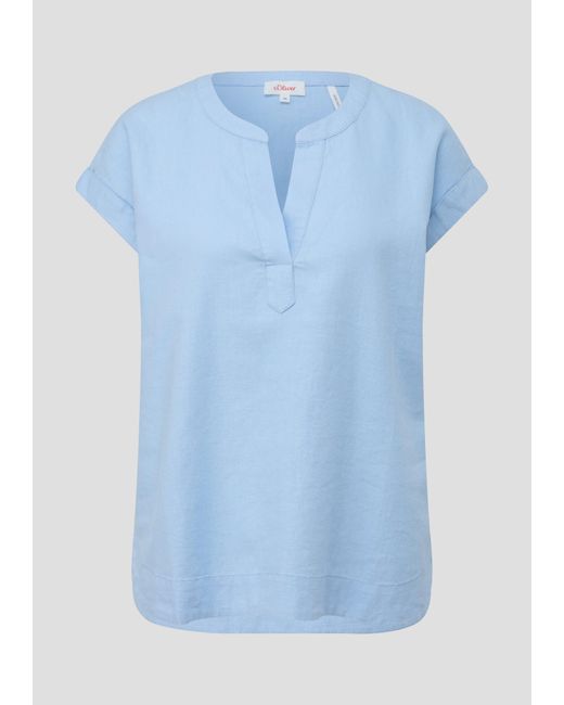 S.oliver Blue Kurzarmbluse Blusenshirt aus Leinenmix